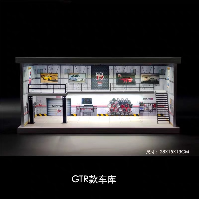 模景1/64日系風停車場模型合金車模收納櫃拍照收藏帶燈防塵