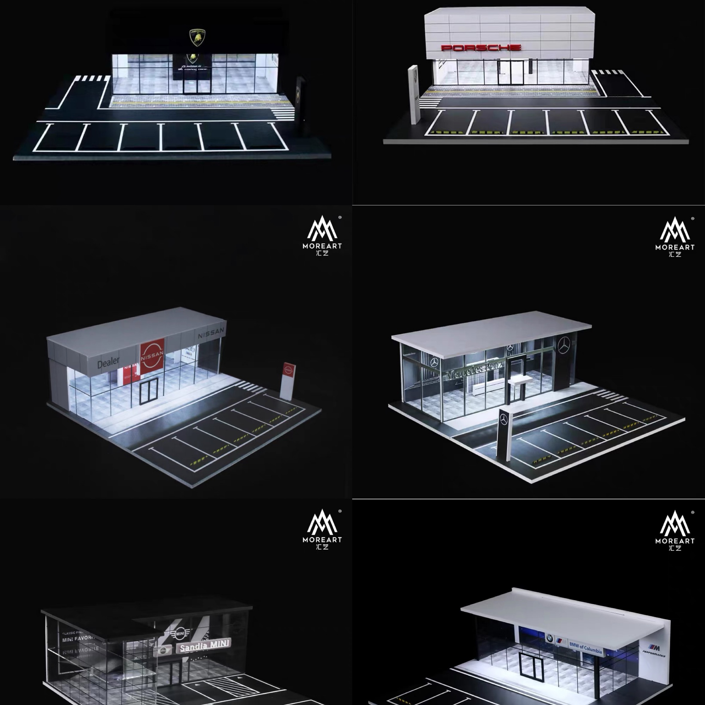 停車場模型場景1/64汽車展廳4S店仿真合金車模收納玩具車燈光擺件