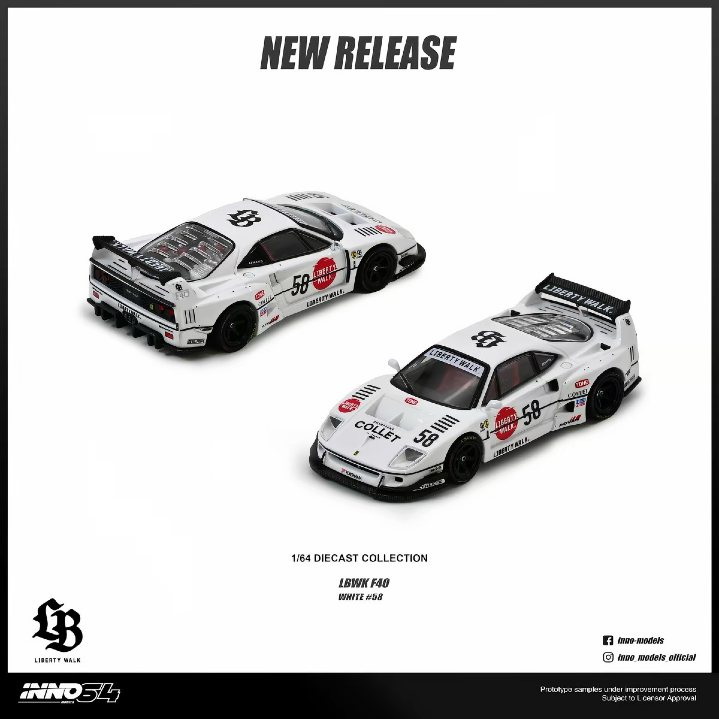 INNO 1:64 LBWK 法拉利F40白色 58號車合金汽車模型擺件