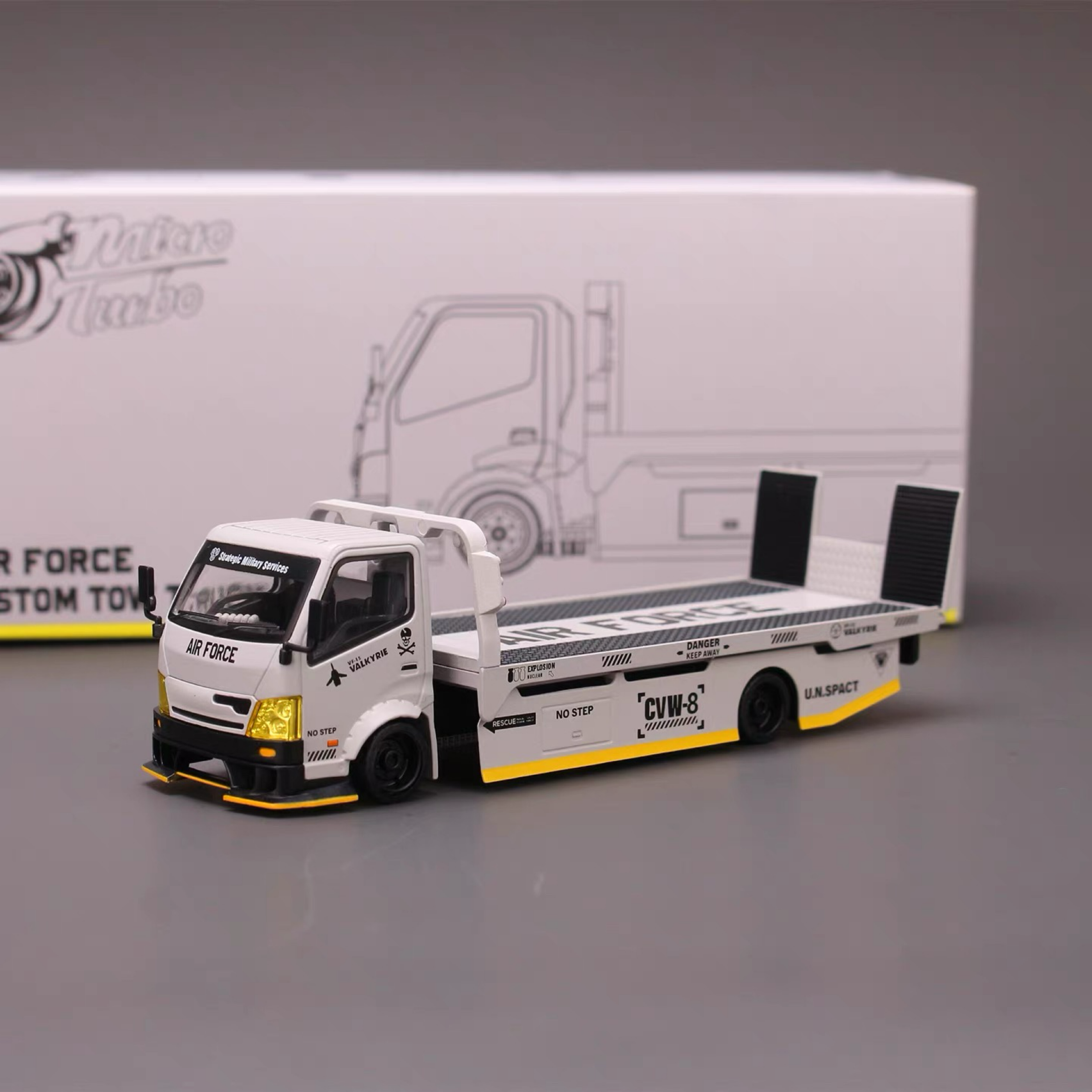 MT AIRFORCE 1:64改裝平板落地拖車運輸 空軍灰合金汽車模型