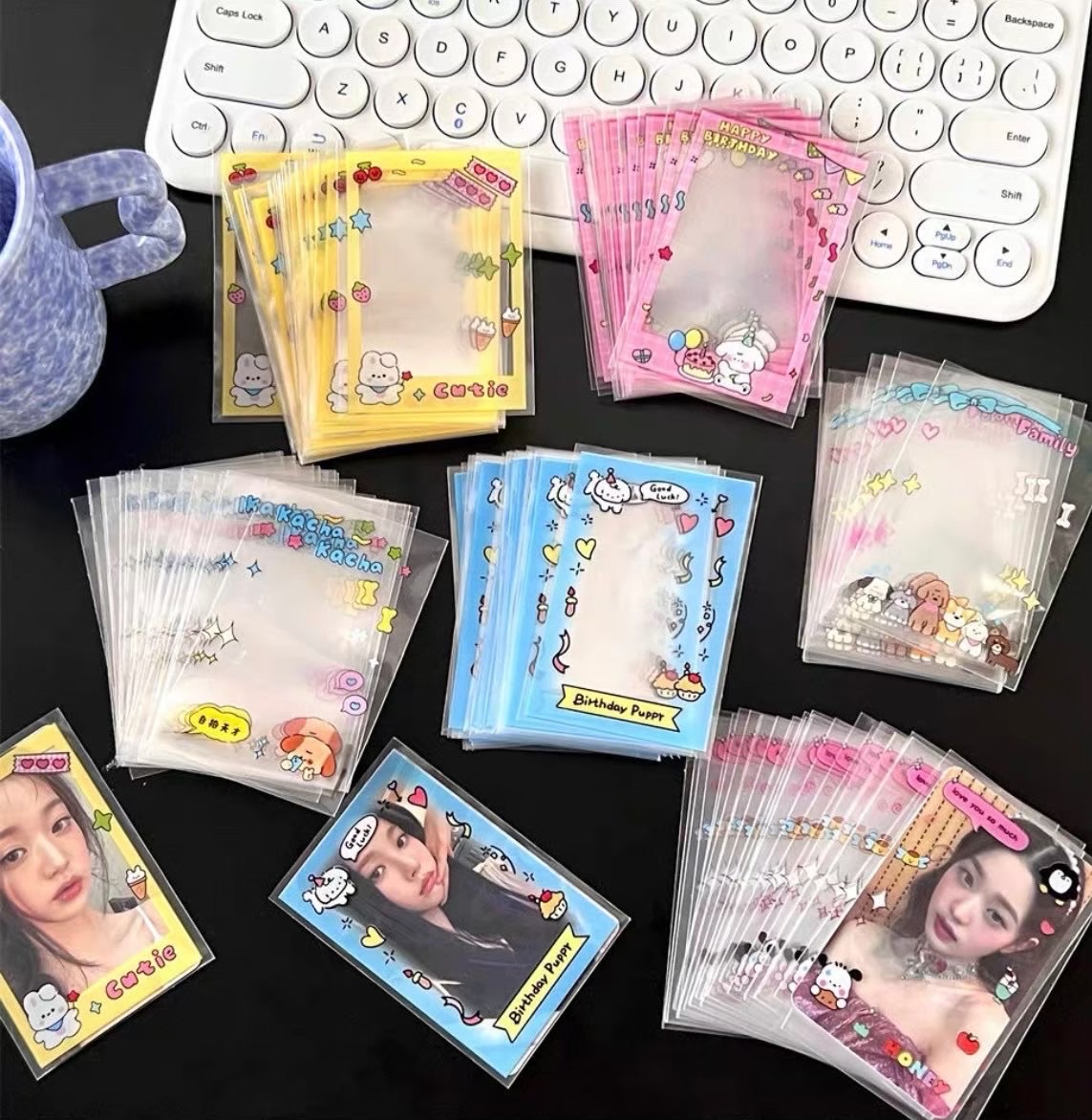 造型卡膜 明星卡通卡套少女愛豆小三寸小卡保護套mini拍立得照片保護卡膜打包袋