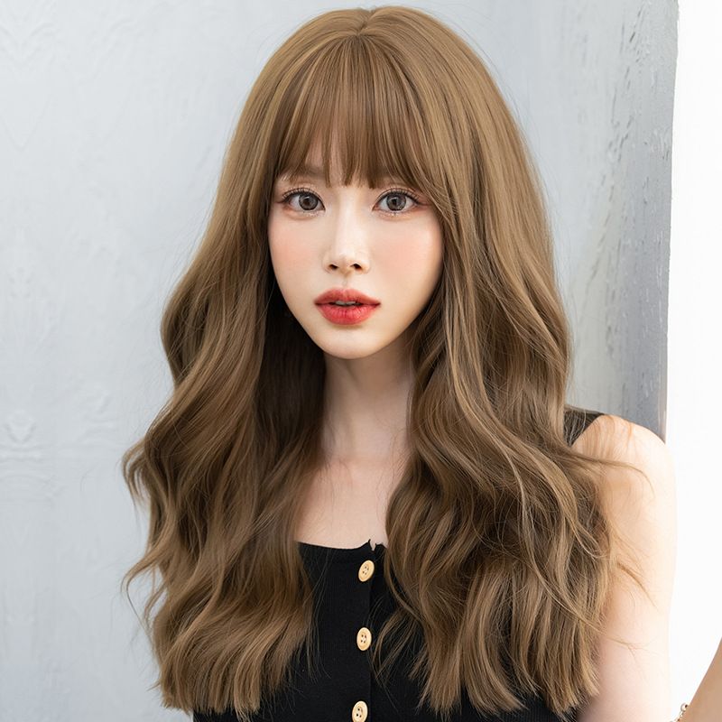 日常 亞麻青棕長捲假髮