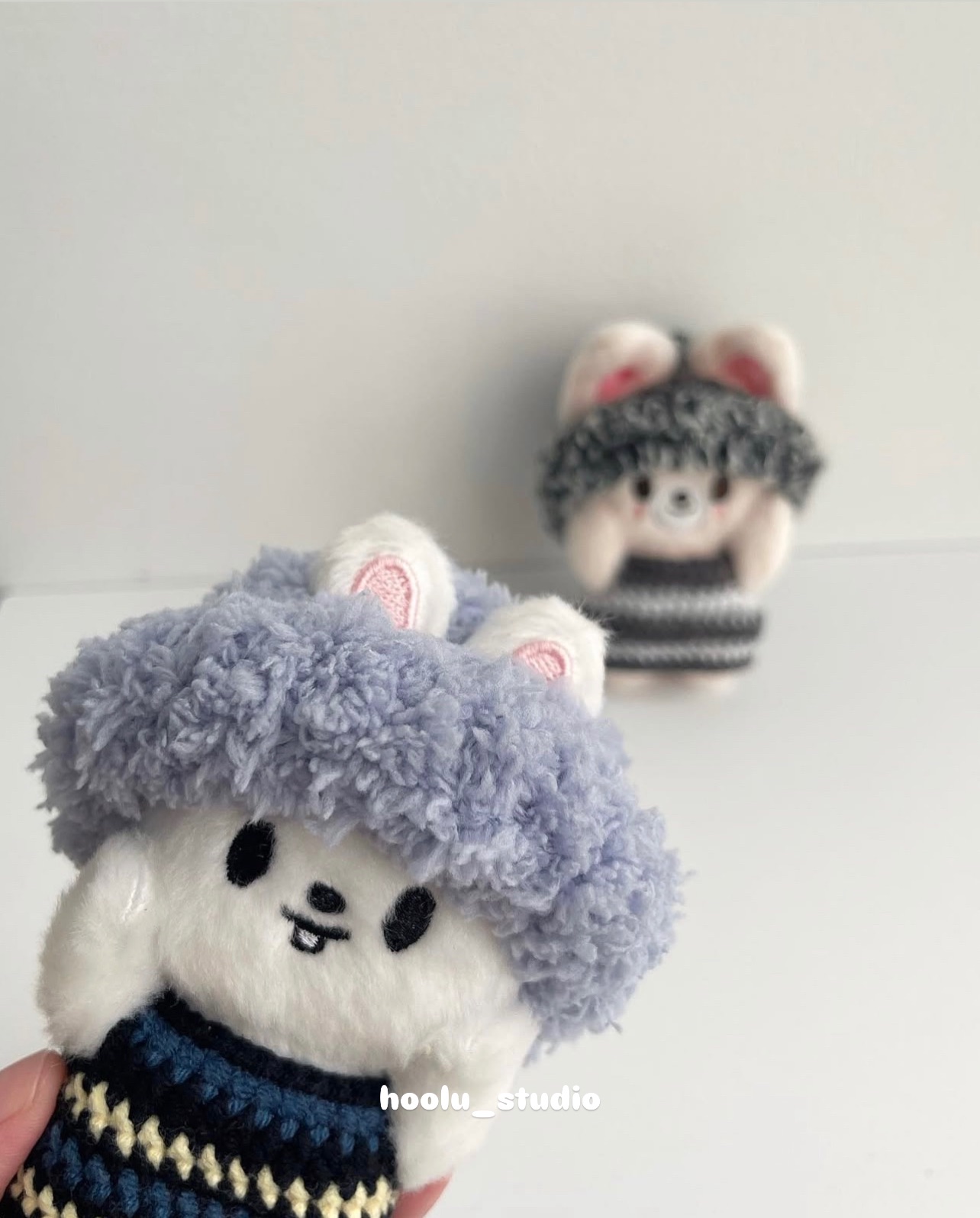 Leebit灰藍捲邊毛帽套裝