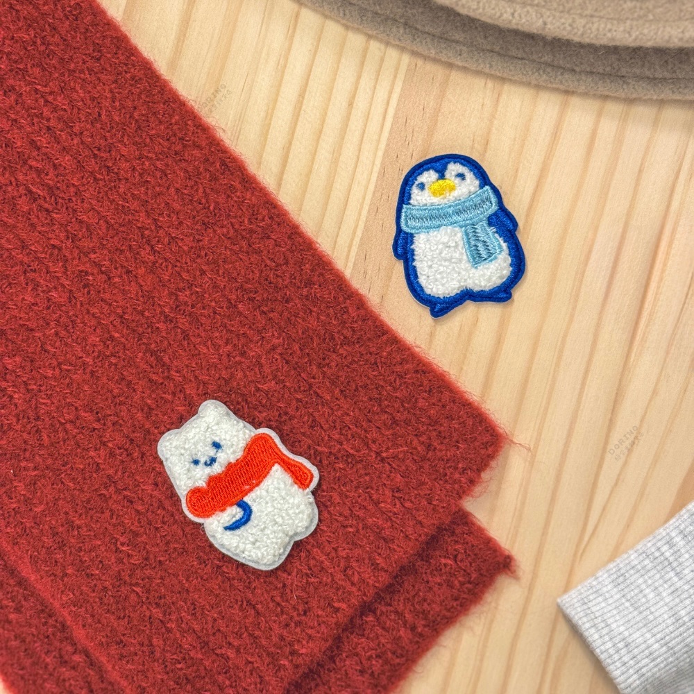 白熊和企鵝的刺繡布貼｜自黏刺繡貼｜可縫可黏