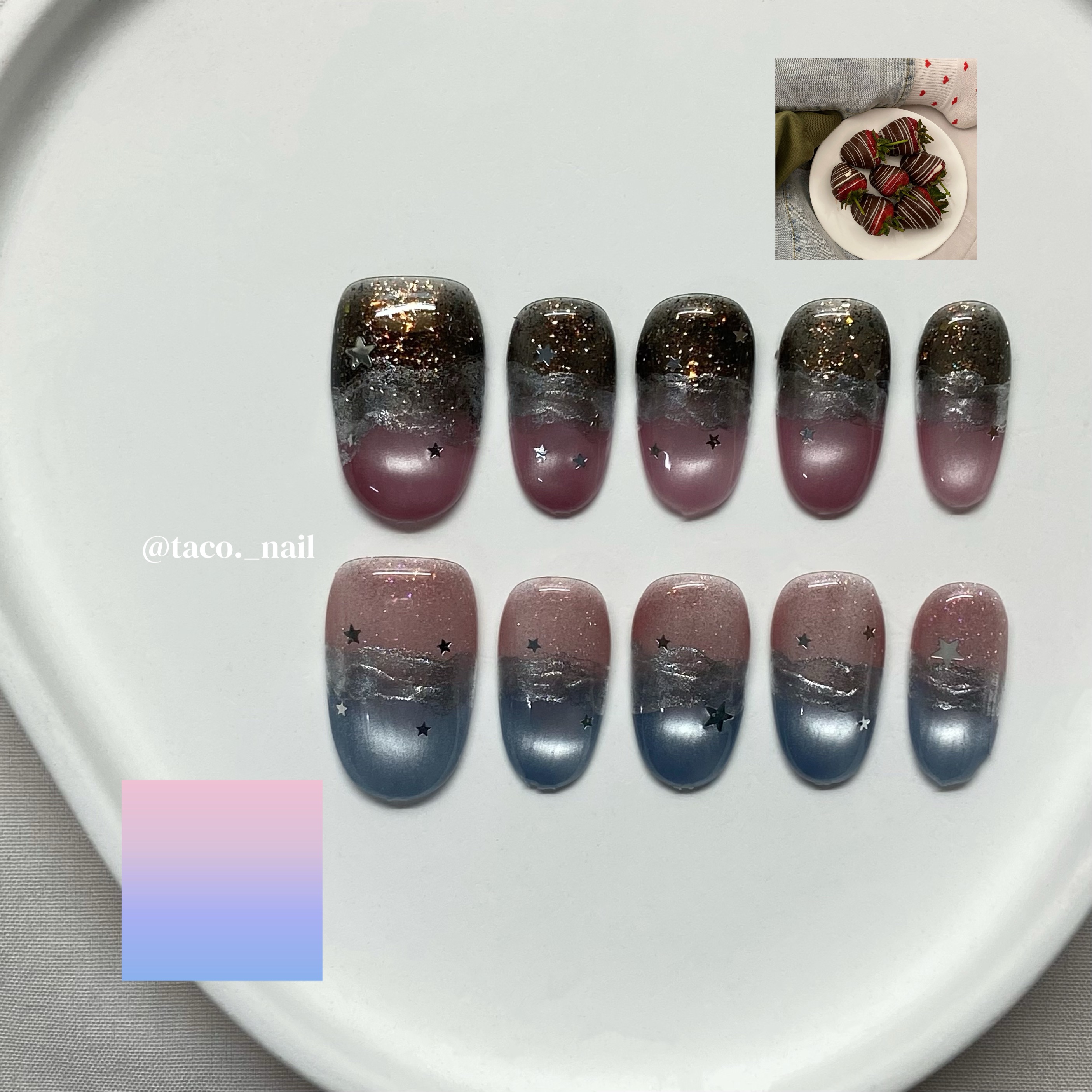 🌮️𝐓𝐀𝐂𝐎’𝐒 𝐍𝐀𝐈𝐋 塔可穿戴甲🌮️韓系漸層海（咖粉）