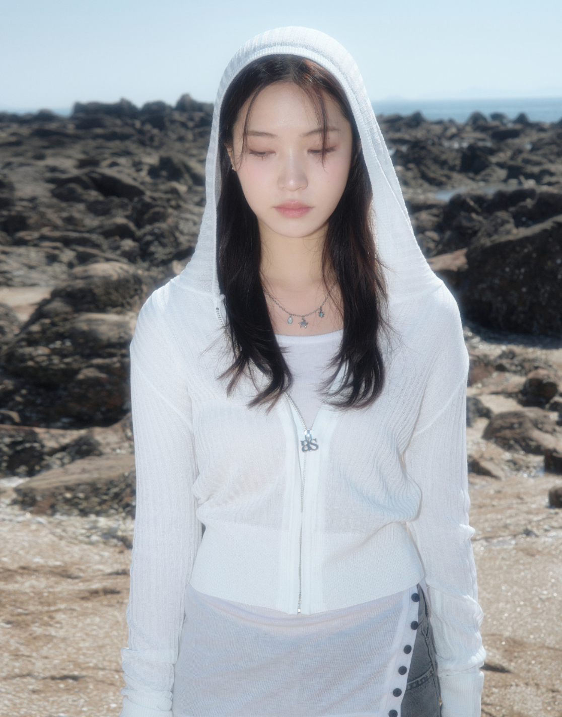 ason NADIA SUMMER KNIT ZIP-UP / WHITE
