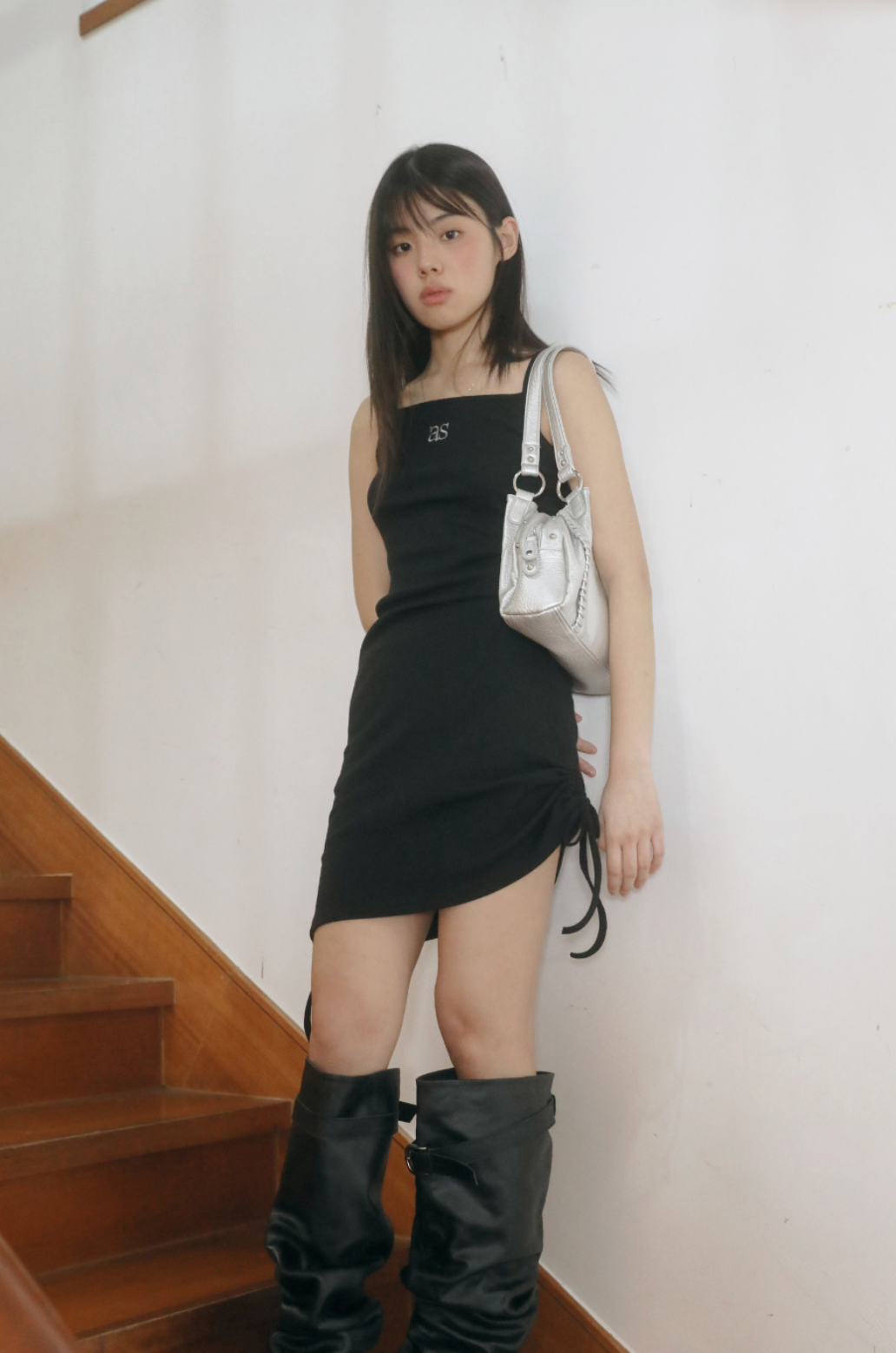 ason LAYER SHIRRING DRESS