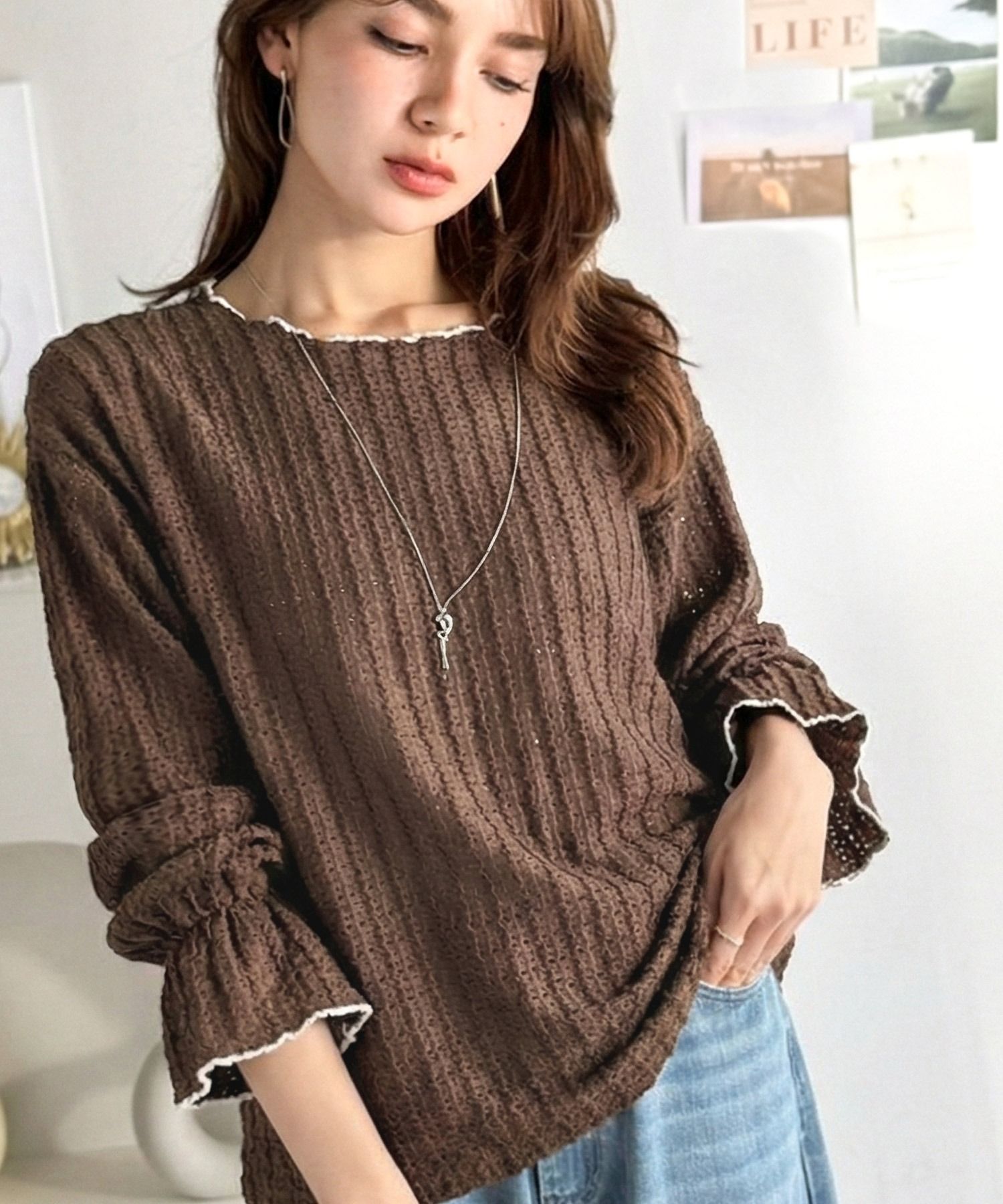 2916 糖果袖鏤空針織衫