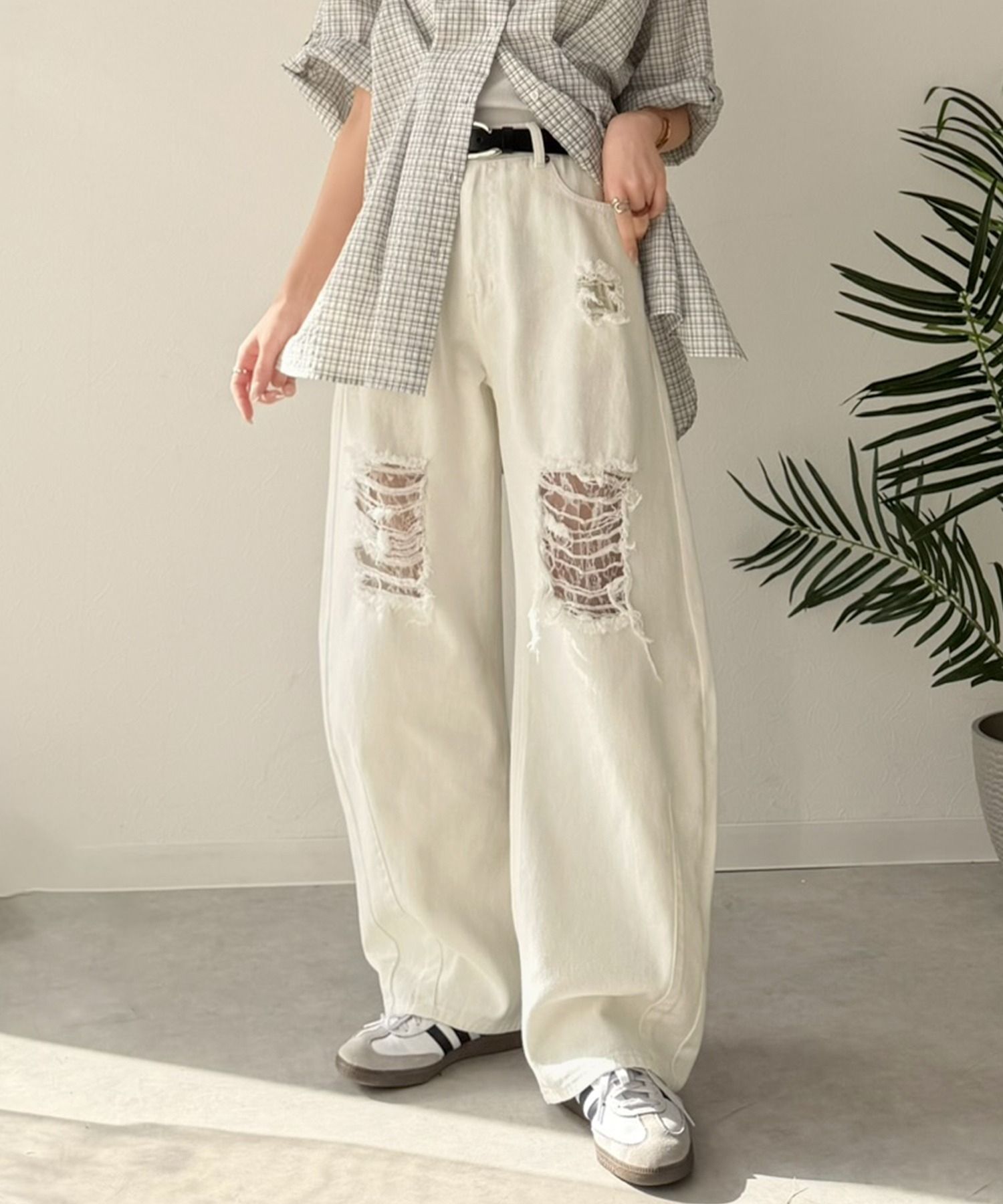 2984 蕾絲牛仔修身褲