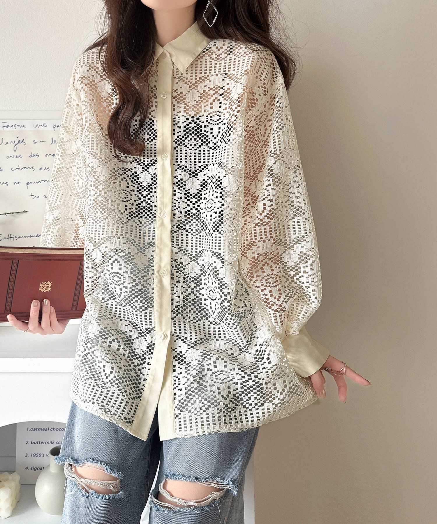 2985 蕾絲寬鬆襯衫式上衣