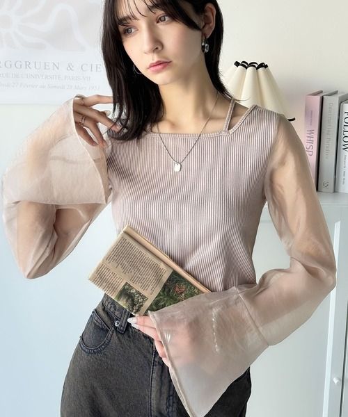 3182 薄紗袖羅紋上衣