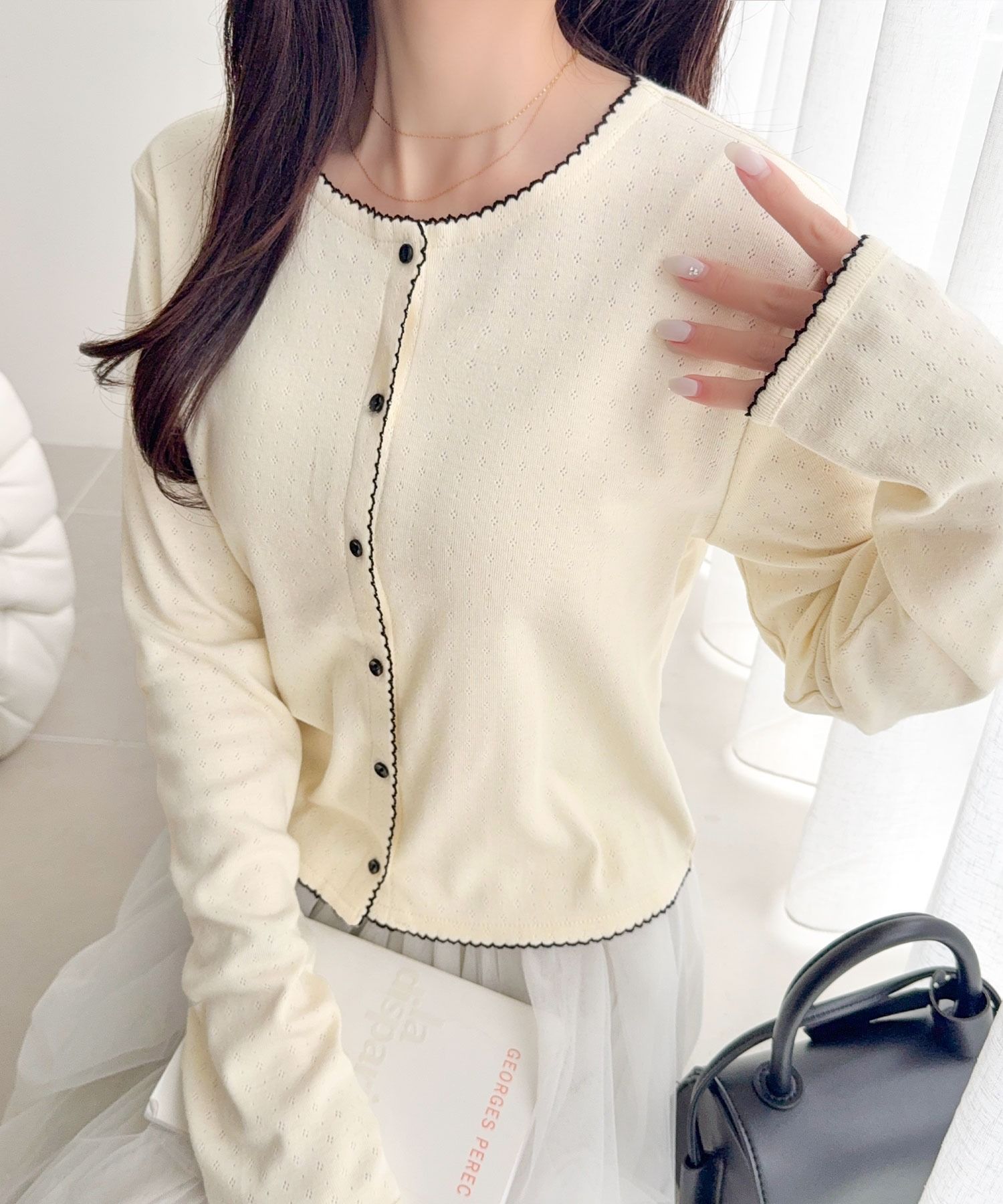 3628 花邊亨利領長袖開衫