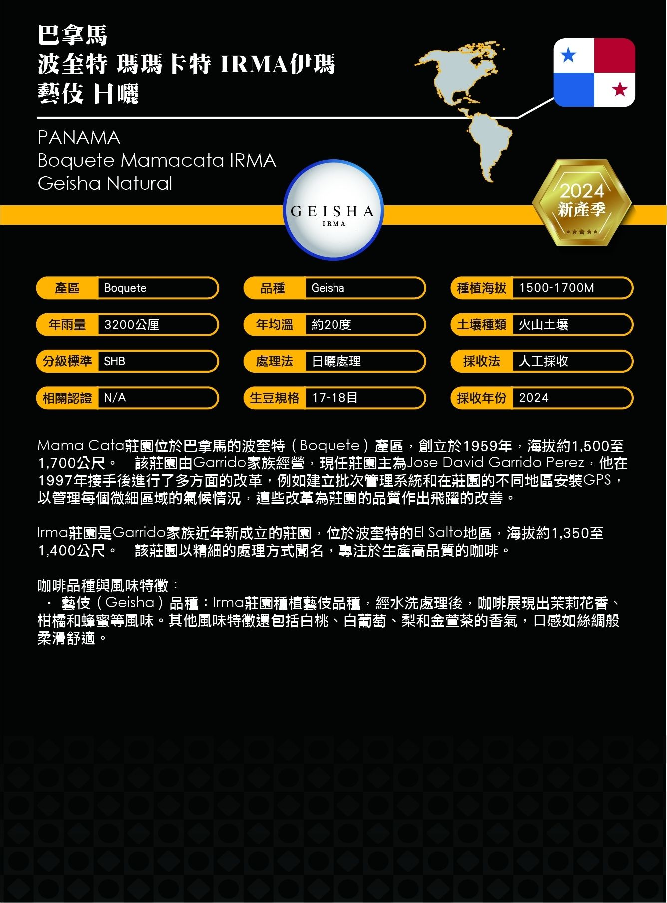 巴拿馬波奎特伊瑪卡特伊瑪 藝伎 日曬 1kg