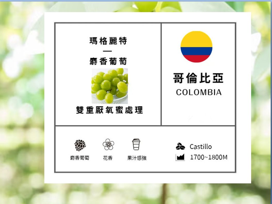 哥倫比亞 瑪格麗特莊園   麝香葡萄 雙重厭氧蜜處理-2025 特殊發酵批次 少量