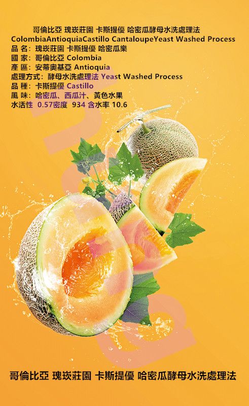 哥倫比亞 瑰崁莊園 卡斯提優 哈密瓜樂 酵母水洗處理法精品生豆