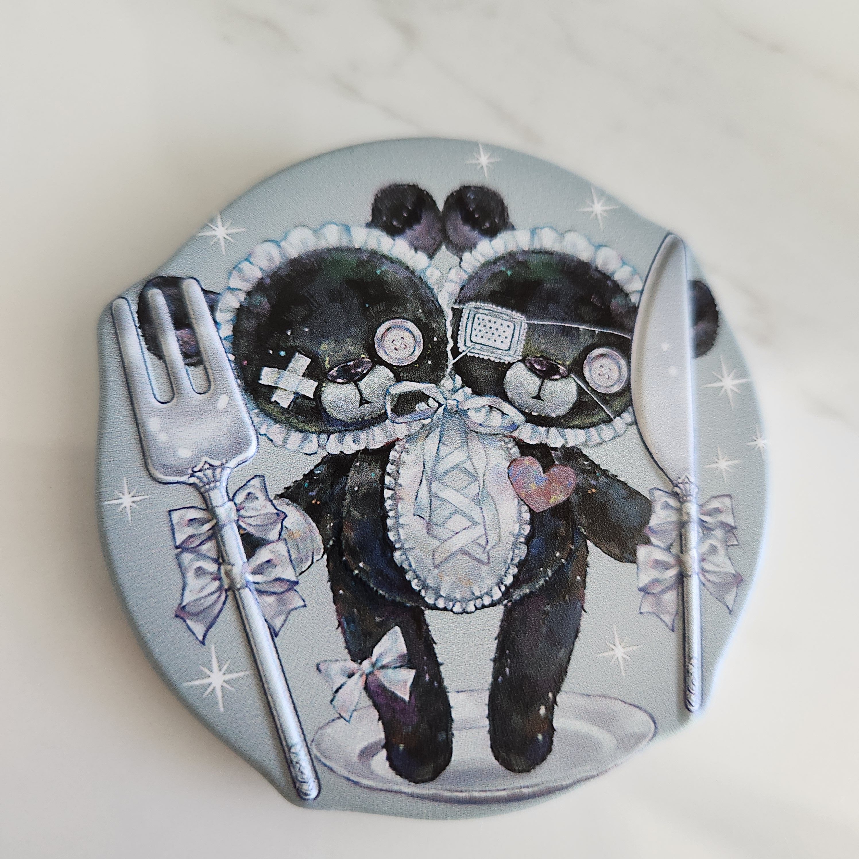 雙頭小熊立體刀叉胸針