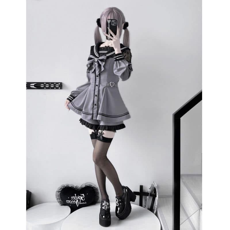 地雷系JK制服套裝水手服連衣裙高腰顯瘦花邊短褲時尚少女感兩件套