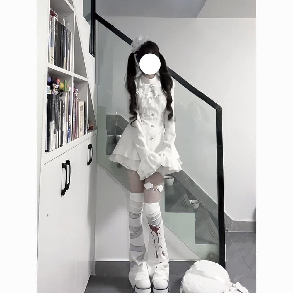 甜心邂逅地雷系量產型蕾絲喇叭袖口水巾收腰連衣裙新款蕾妹
