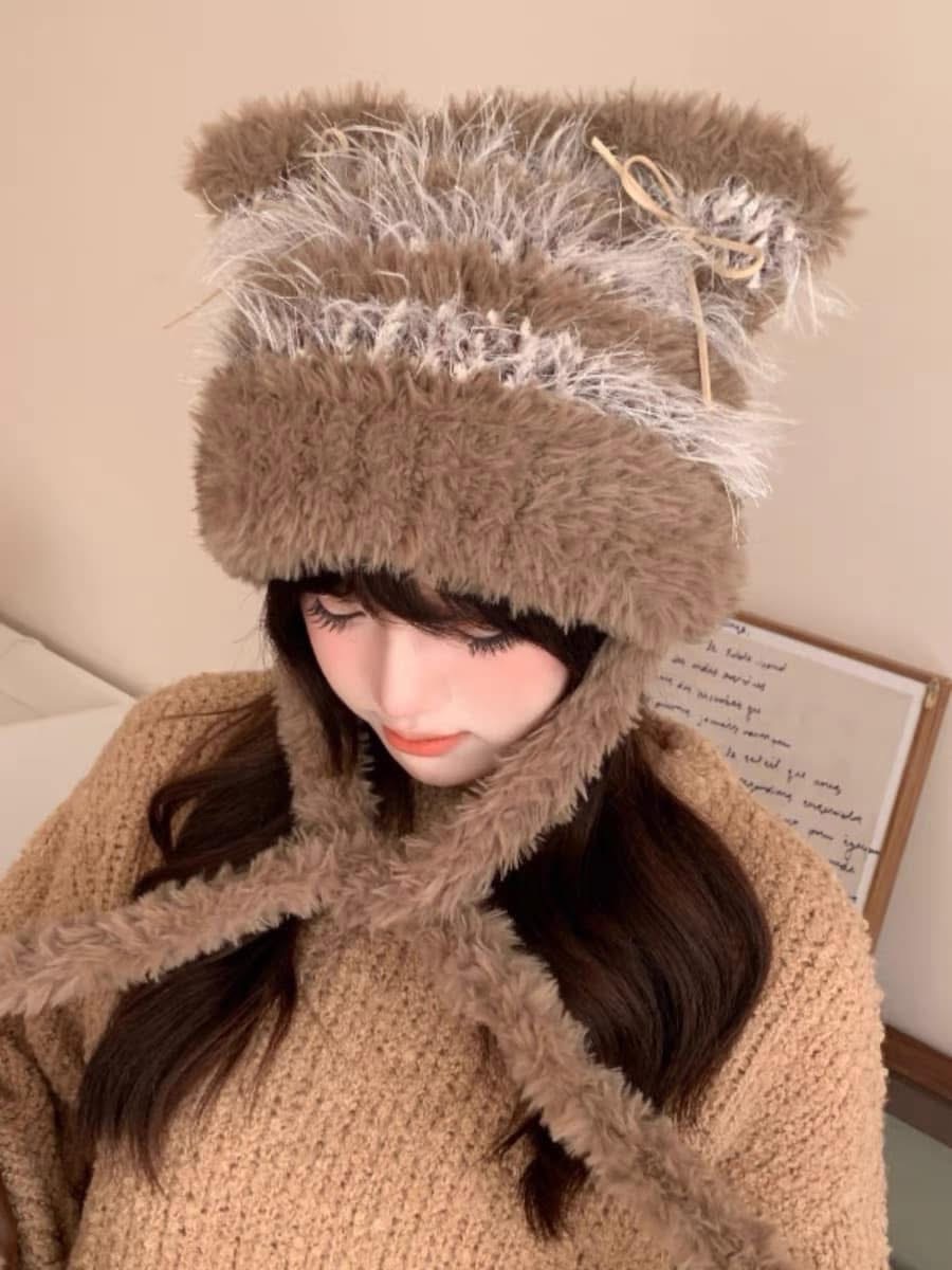 貓耳朵毛帽貓耳朵帽子貓耳帽貓耳毛帽帽子女秋冬可愛毛絨絨貓耳朵帽子保暖護耳大頭圍雷鋒帽潮