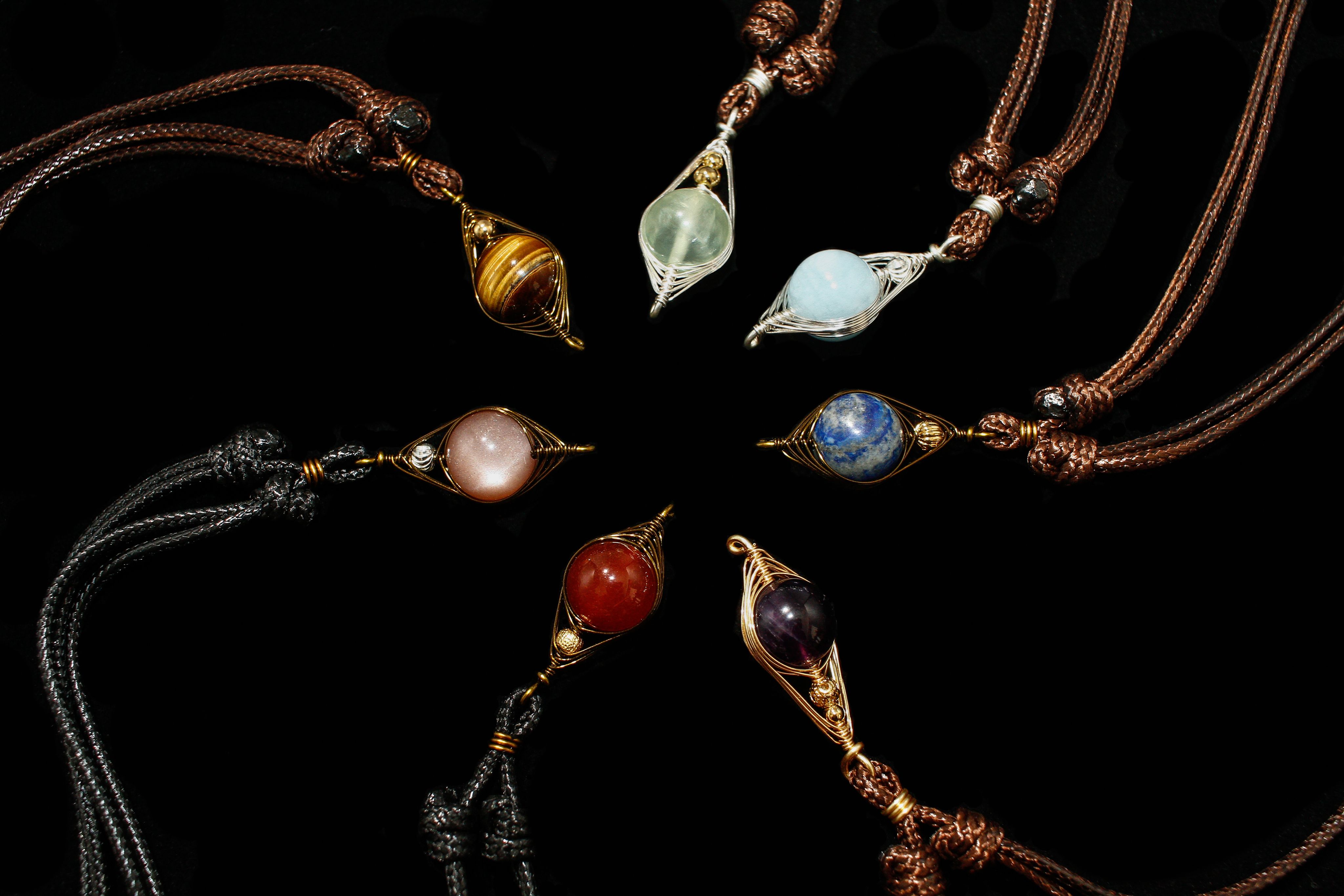 【水晶系列】SBI 水晶七脈輪之眼 韓蠟繩套鍊吊墜 （可客製）（雙面）