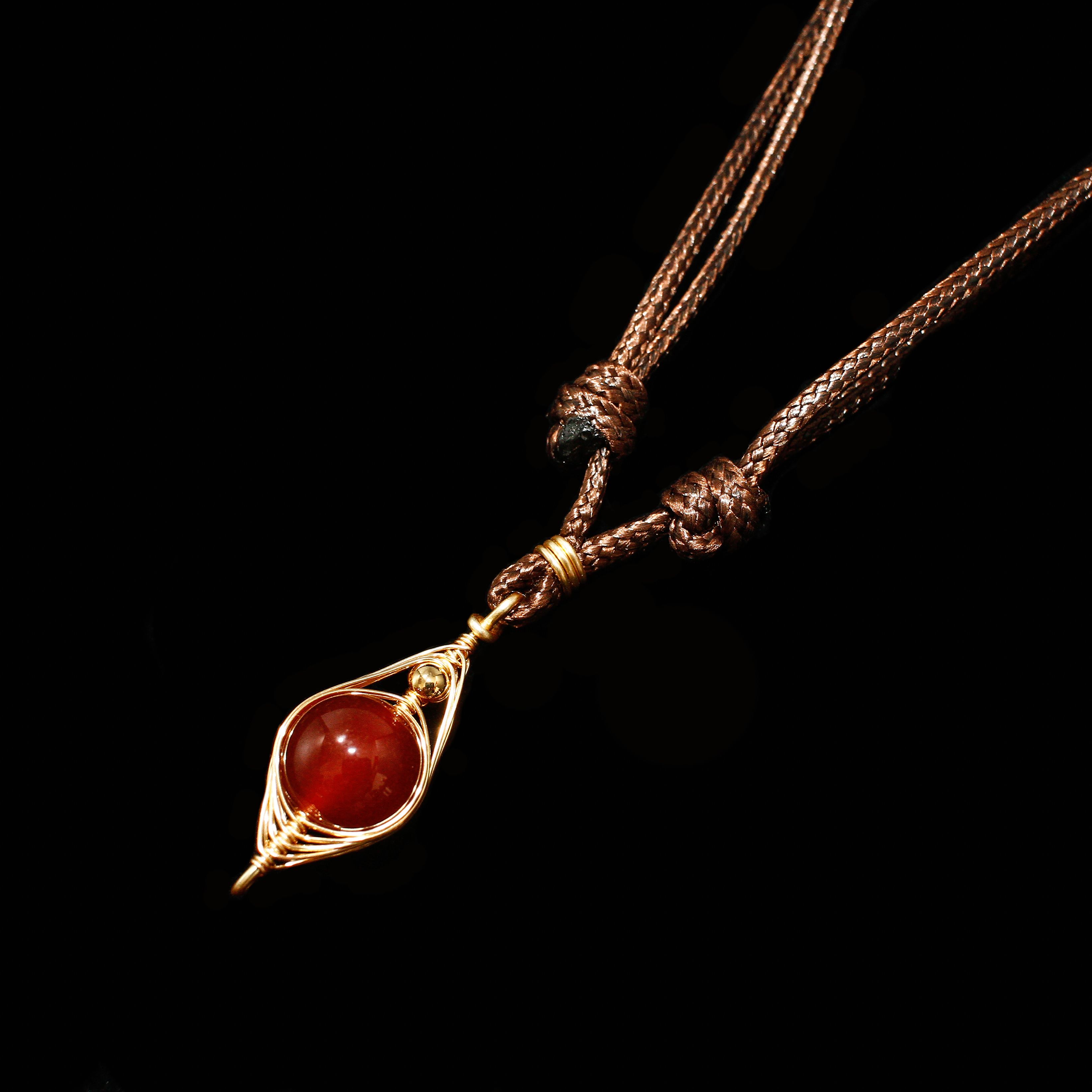 【水晶系列】SBI 紅瑪瑙脈輪之眼 韓蠟繩套鍊吊墜 （可客製）（雙面）