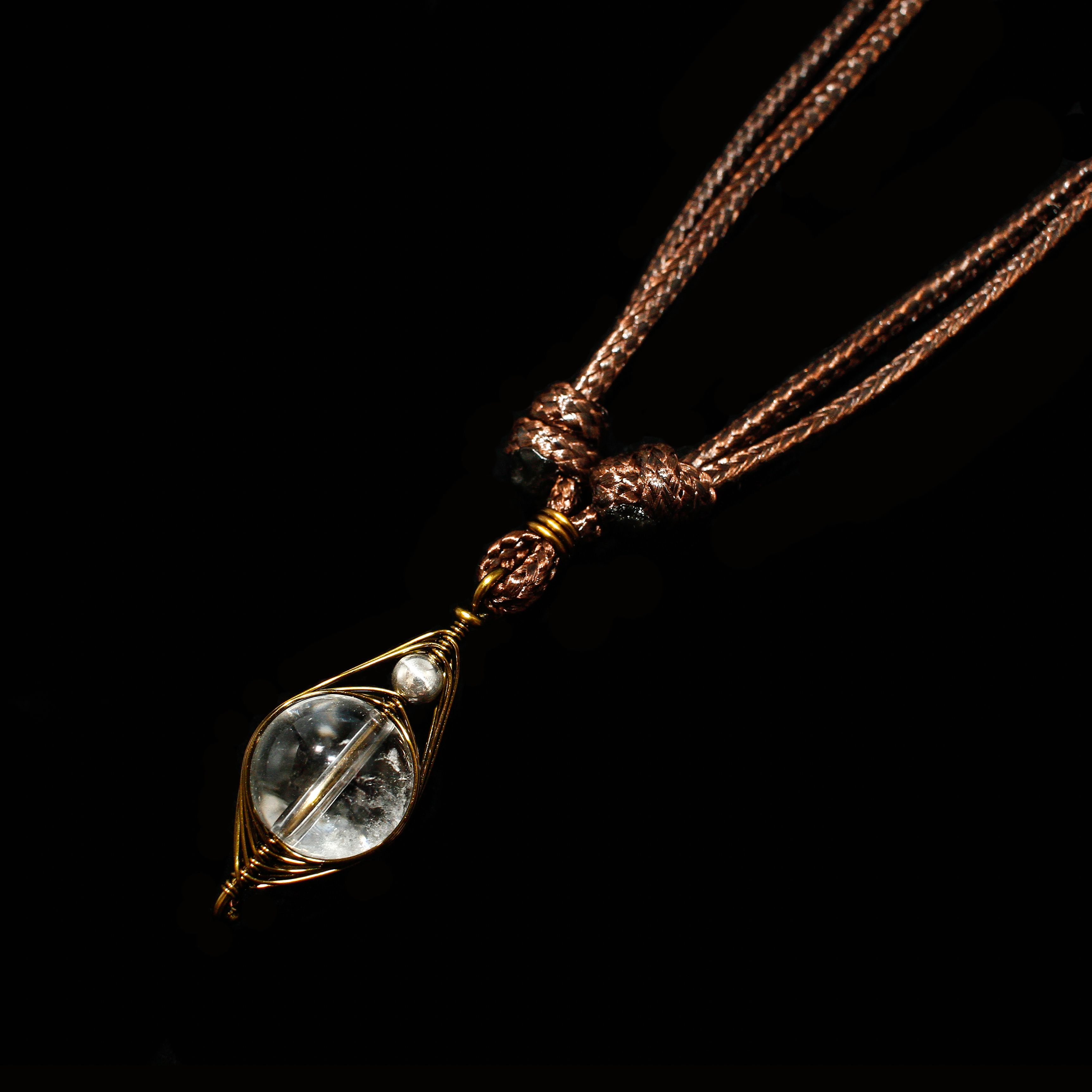 【水晶系列】SBI 白水晶脈輪之眼 韓蠟繩套鍊吊墜 （可客製）（雙面）