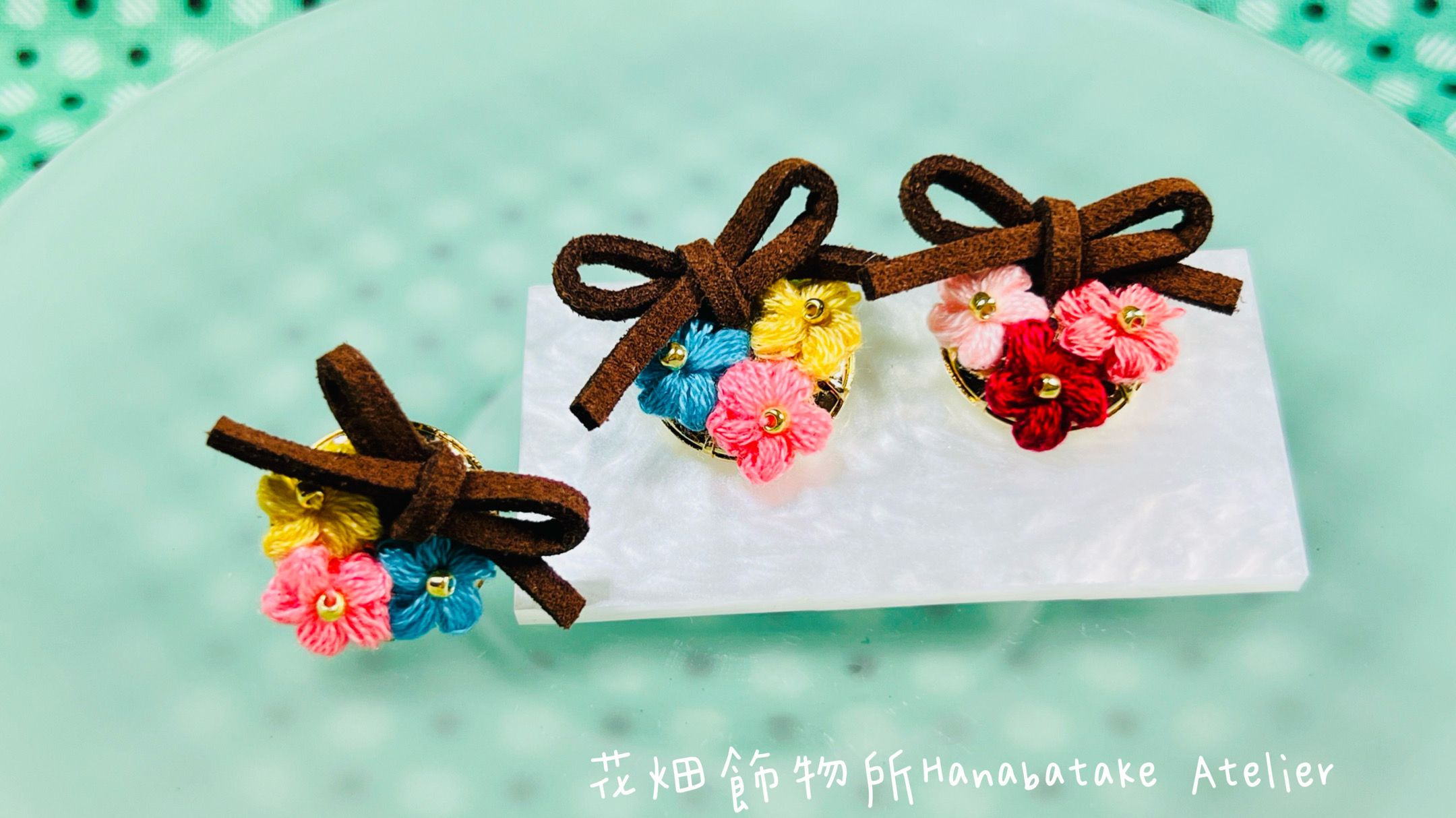 花畑飾物所Hanabatake Atelier ｜日系風耳飾｜手縫刺繡系列｜微鉤花耳環｜花之結 花結び