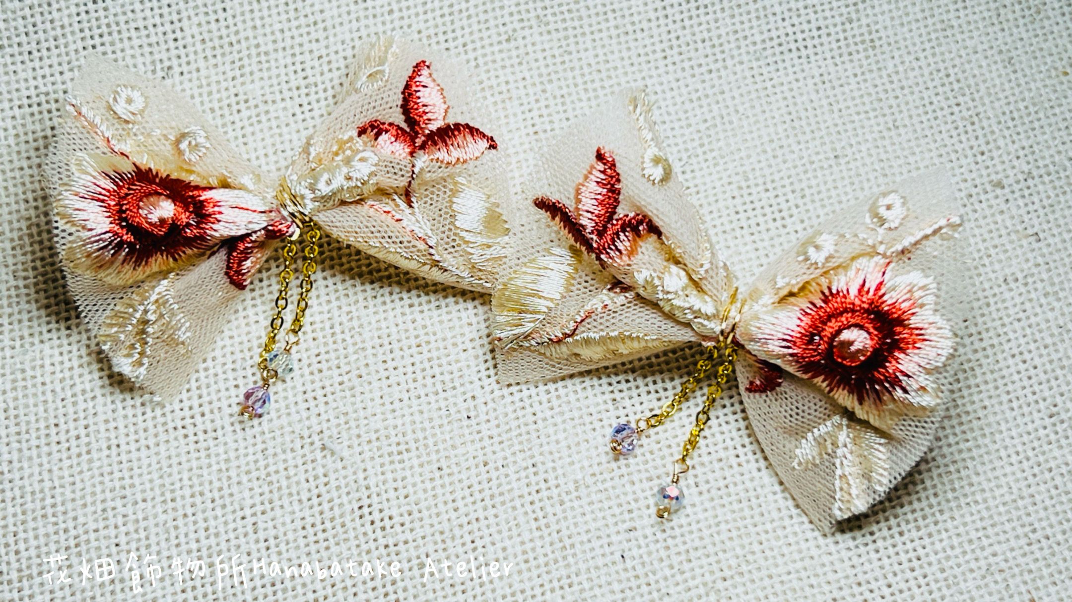 花畑飾物所Hanabatake Atelier ｜日系風耳飾｜刺繡緞帶耳環｜雅結・金緞 みやびゆい・きんだん