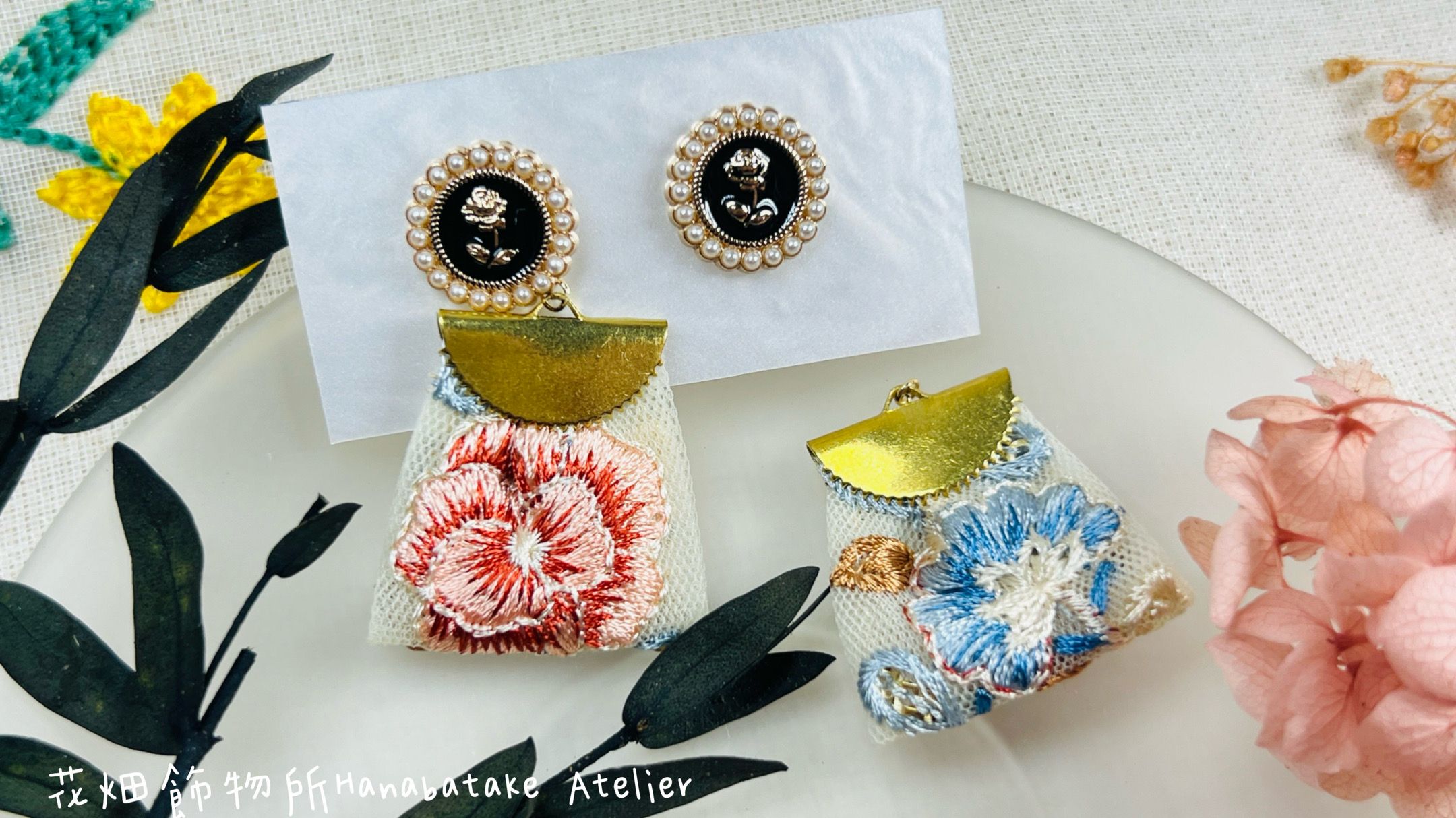 花畑飾物所Hanabatake Atelier ｜日系風耳飾｜刺繡緞帶3WAY耳環｜花之祭典 花祭り