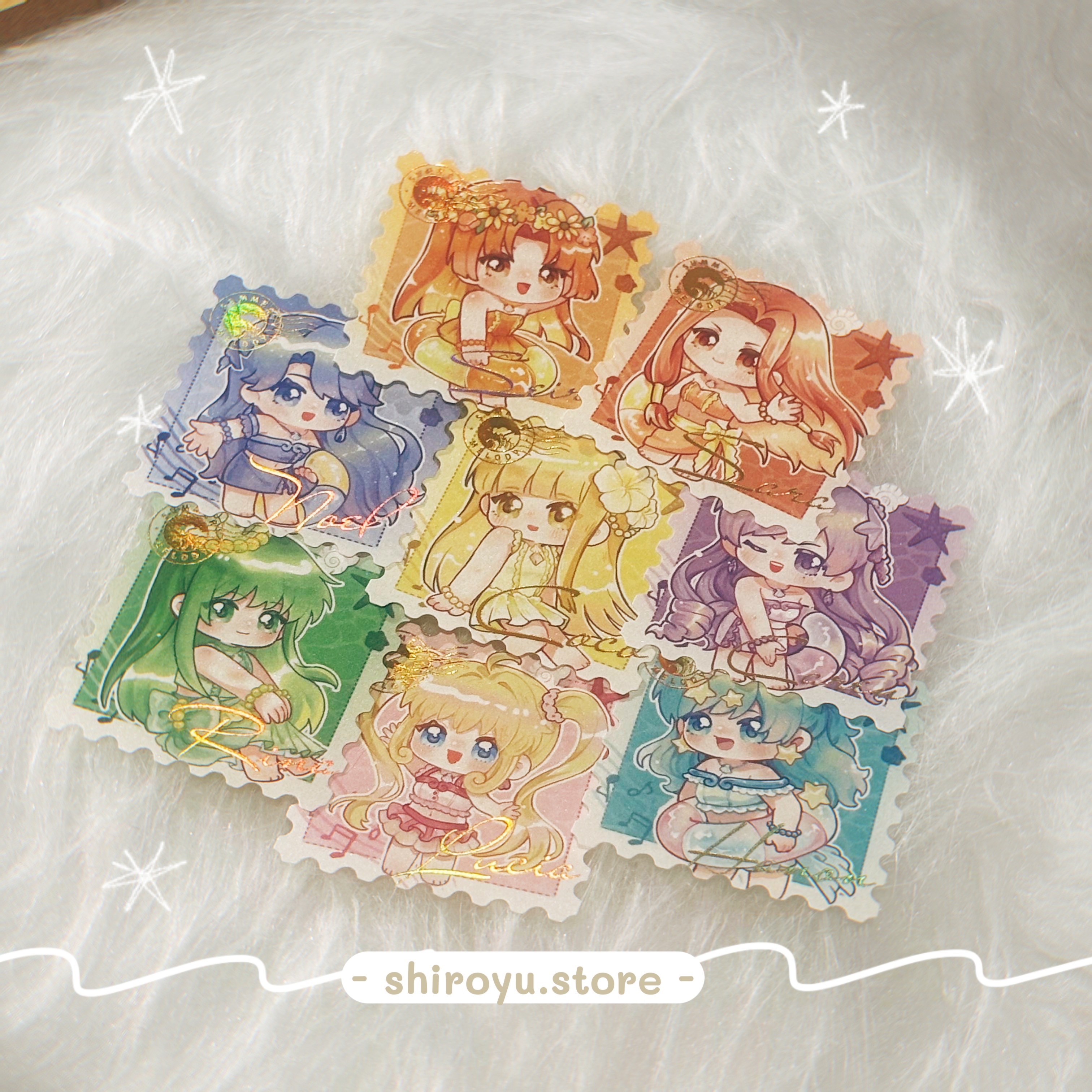 🩷燙色郵票貼紙組 | Summer Melody 真珠美人魚同人 | 白夢