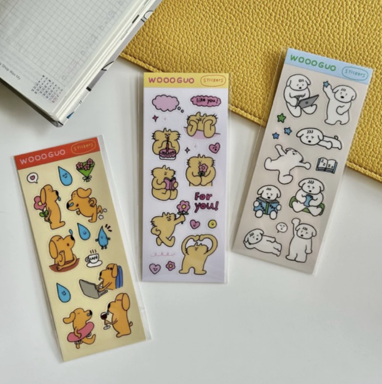 【WOOOGUO】可愛小動物 透明貼紙（3款）♡ 懶惰小狗 鼻涕狗 臉臉貓