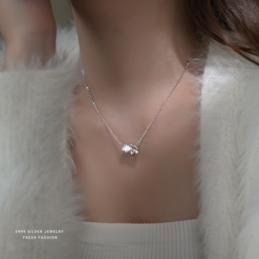 貝殼天氣雲朵雨滴閃電項鍊女s999純銀小眾時尚ins足銀白貝鎖骨鏈