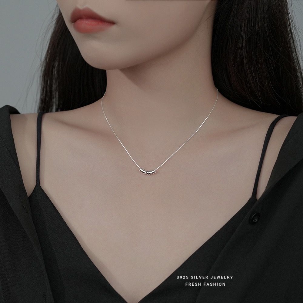 s925純銀珠子細項鍊女輕奢小眾輕奢感設計簡約氣質鎖骨鏈