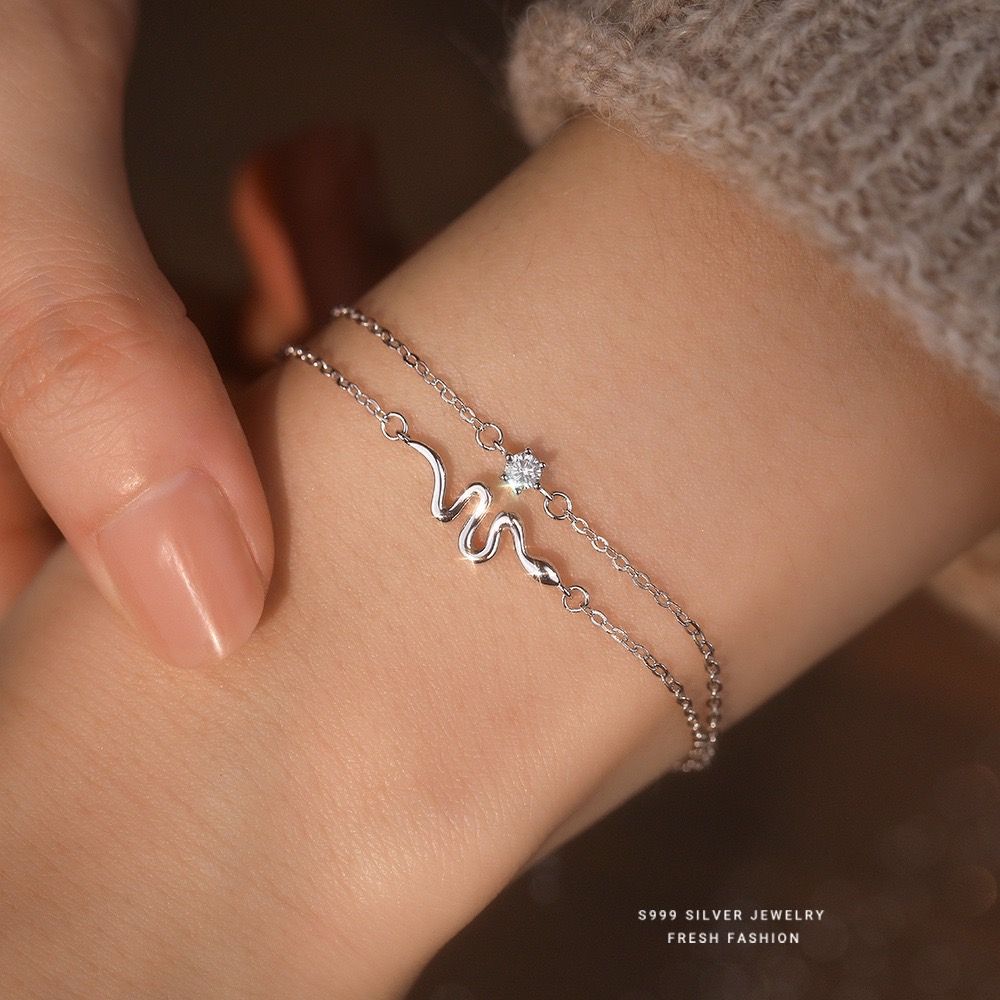 小蛇雙層手鍊女s999純銀輕奢百搭足銀手飾