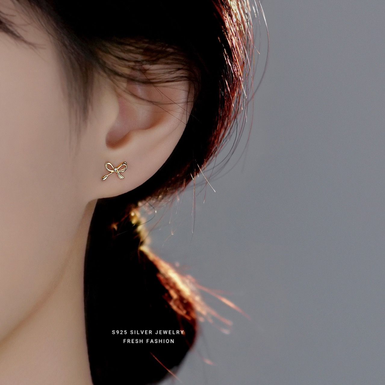 s925純銀蝴蝶結耳釘女純銀日韓設計小眾養耳洞輕奢耳環簡約耳飾