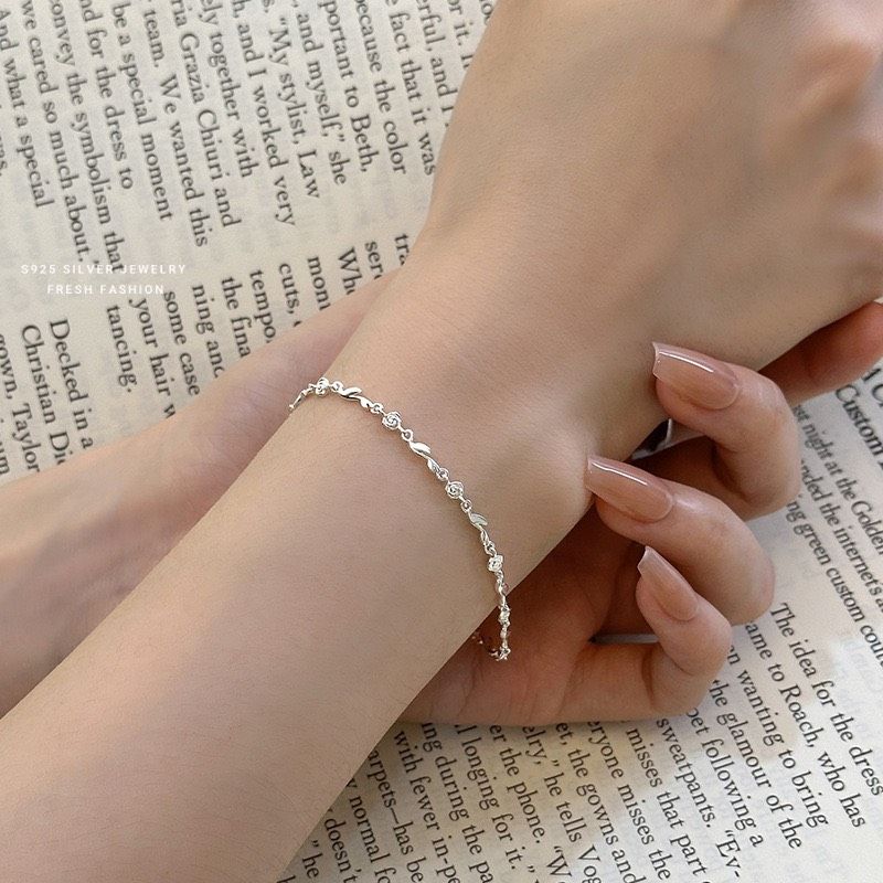 玫瑰花手鍊女s925純銀日韓森百搭花朵手飾簡約輕盈飾品