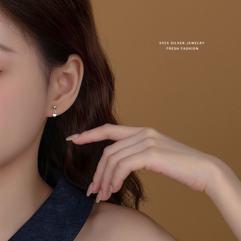 小巧愛心耳墜s925純銀精緻百搭小清新擰螺絲耳環女韓版簡約耳飾
