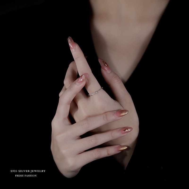 S925銀復古不規則線戒指開口尾戒新款疊戴泰銀素圈指環