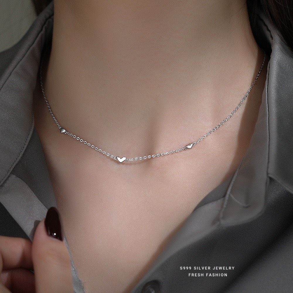 韓版小清新愛心鎖骨項鍊s999足銀簡約百搭小眾輕奢疊戴鎖骨鏈