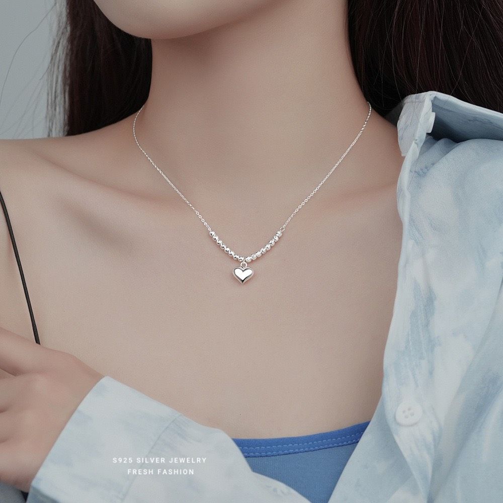 s925純銀麻花珠愛心吊墜項鍊韓版小眾極簡設計感質感情人節