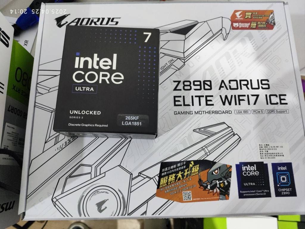 Intel Core Ultra 7 265KF+技嘉 Z890 AORUS ELITE WIFI7 ICE 冰魄白