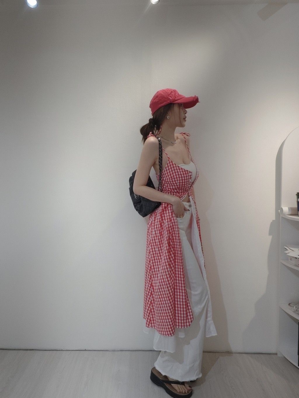 #9012 韓姐格紋排扣洋