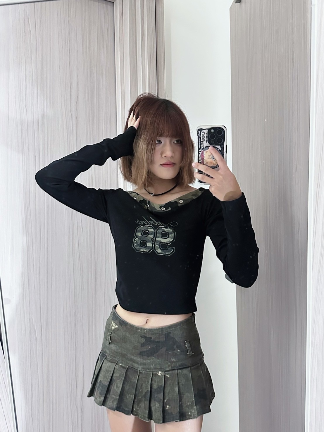 ᜊ復古迷彩領斜肩上衣ᜊˊ˗
