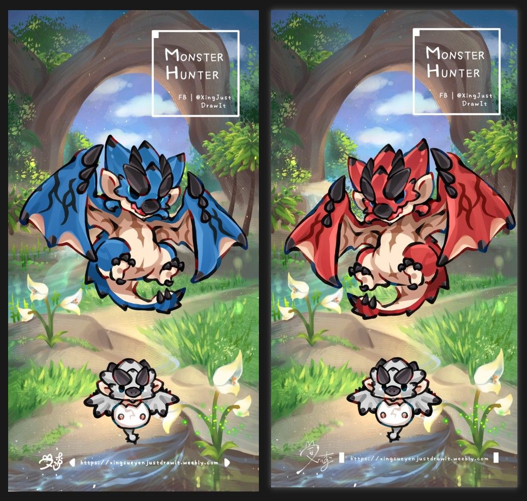 魔物獵人-雄火龍、雌火龍 壓克力串接吊飾