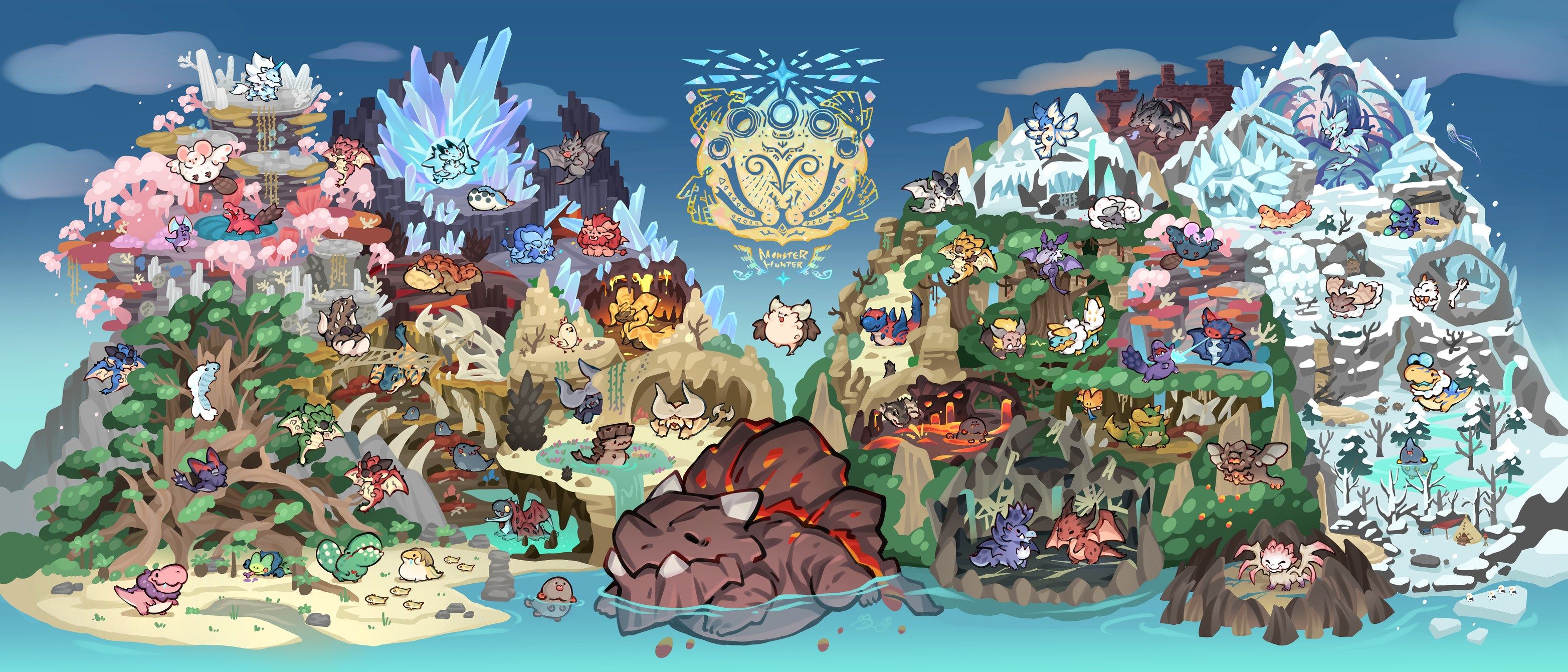 MHWI全魔物+地圖滑鼠墊