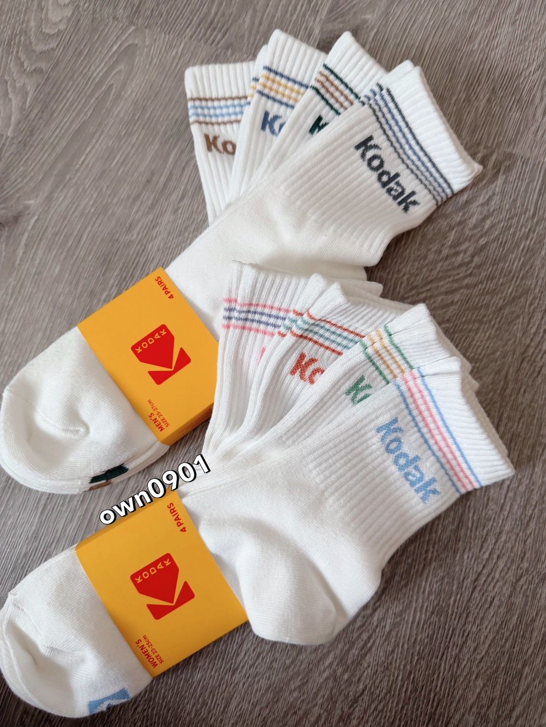 【OWN】KODAK 韓國限定 中長襪 襪子 組合 四雙一組 男女 白色