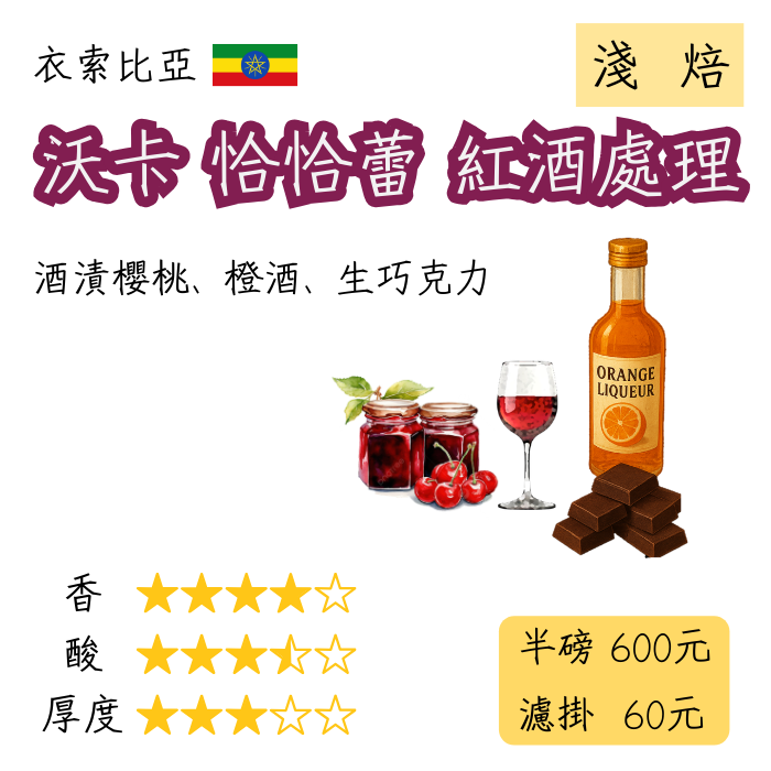 衣索比亞 沃卡 恰恰蕾 紅酒處理 | 淺中焙