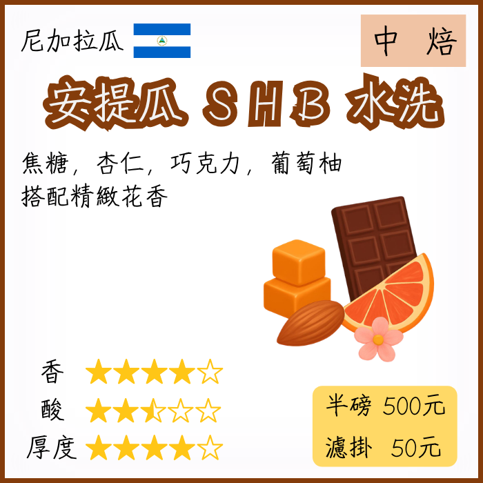 尼加拉瓜 安提瓜 ＳＨＢ水洗 ｜ 中焙