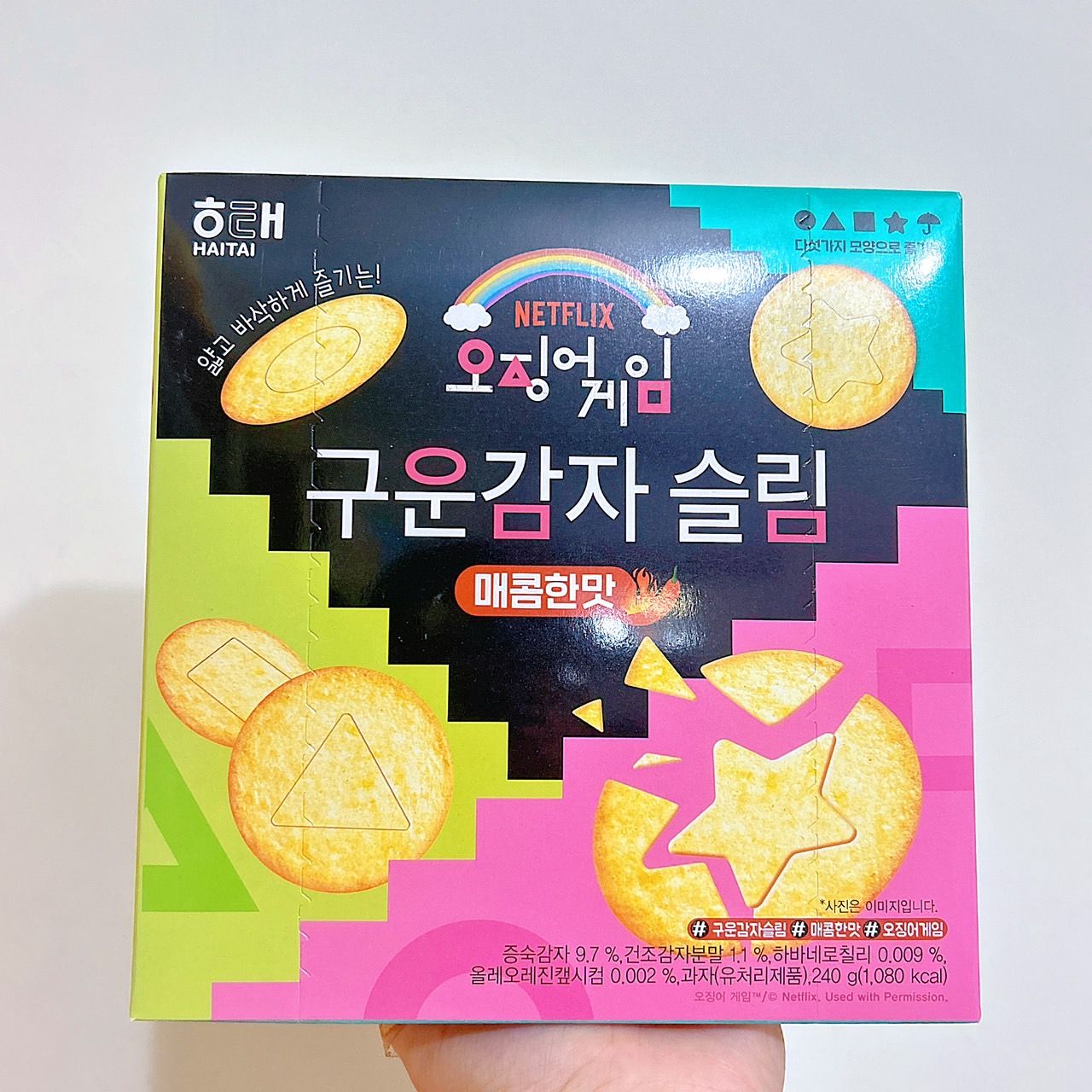 韓國HAITAI 海太 魷魚遊戲聯名 烤馬鈴薯薄餅 辣味240g（1盒/12入）