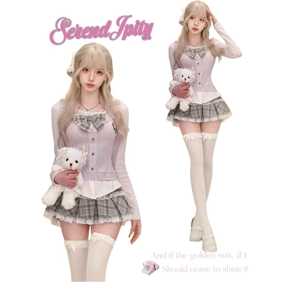 少女椰子 小松奈奈獨特絕美紫上衣+灰色格子半身裙